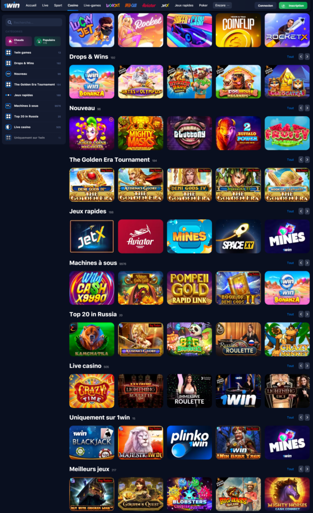 Les autres jeux sur 1win casino