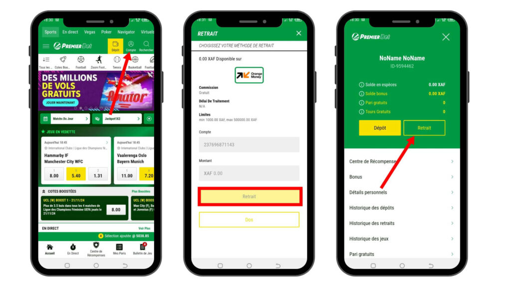 retirer de l’argent sur Premier Bet CI