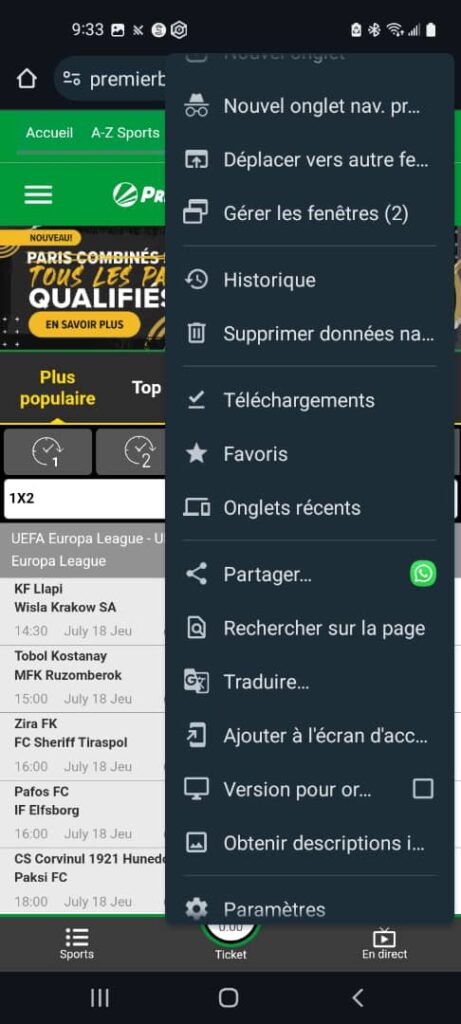 Etape 2 Ajouter premier bet zone mali à l'écran d'accueil