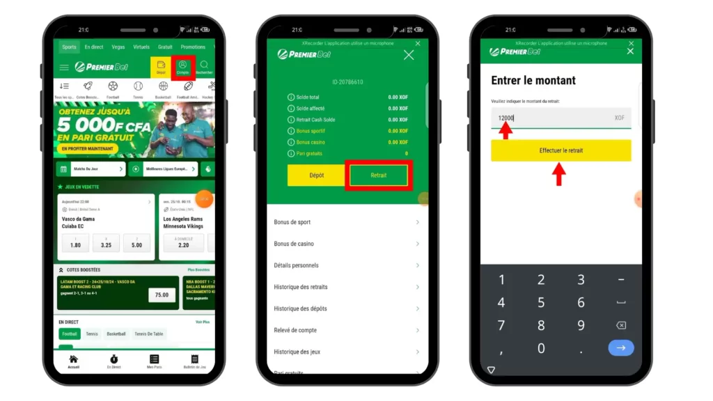 retrait sur Premier Bet