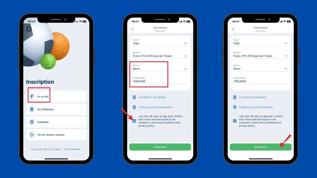 créer un compte 1xbet RUSSE en un clic