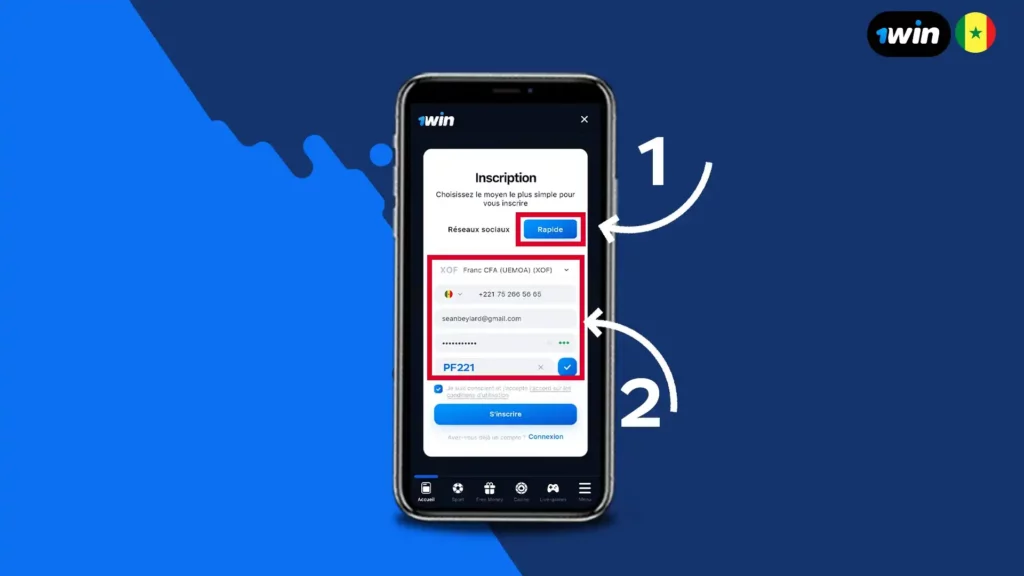 s'inscrire sur 1win sénégal