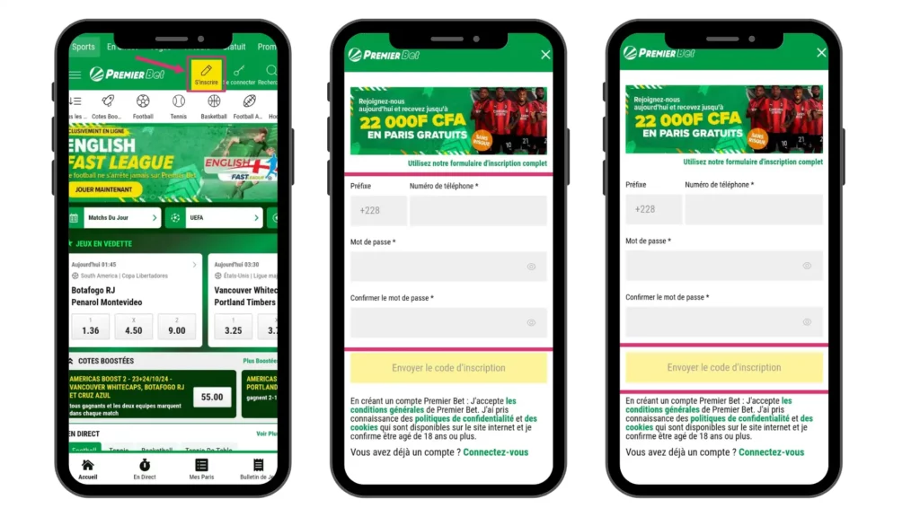 Comment s’inscrire sur Premier bet APK en Afrique