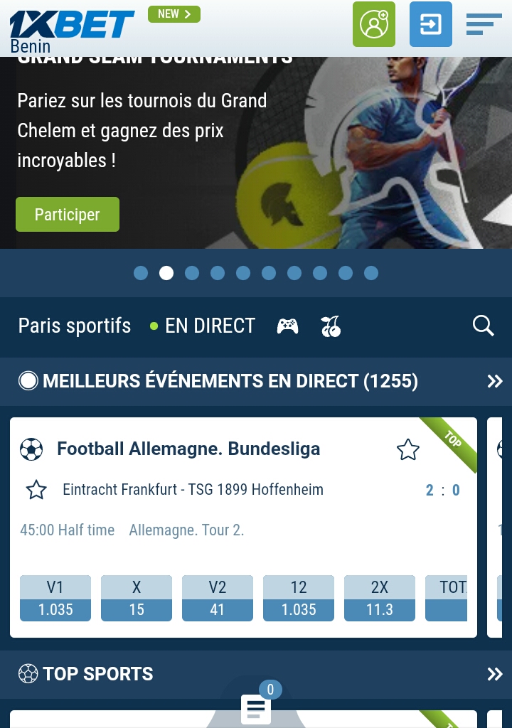 Page d'accueil 1xbet