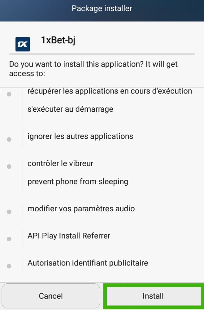 Installer 1xbet sur un appareil Android