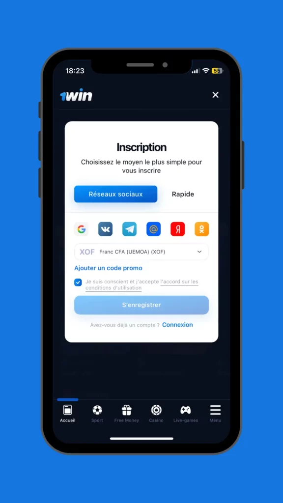 créer un compte sur 1win Togo