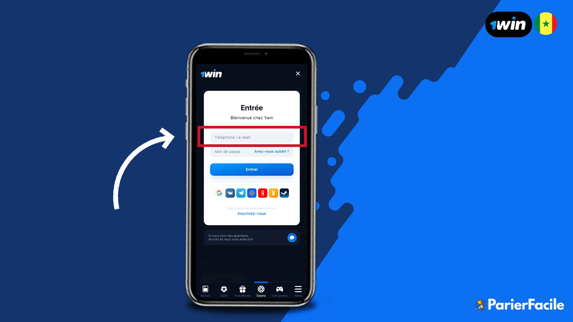 se connecter sur 1win Sénégal