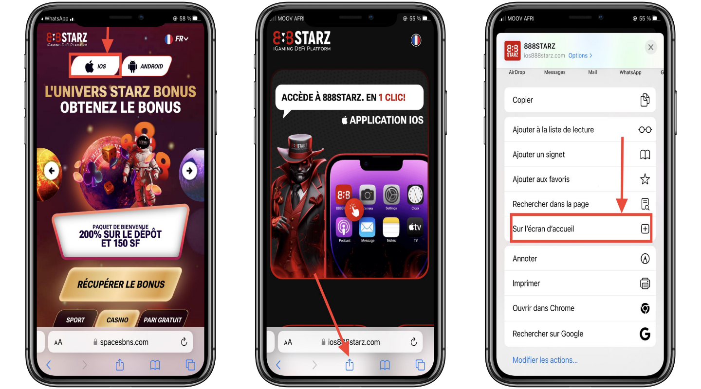 888Starz app iOS Gabon: installer raccourci