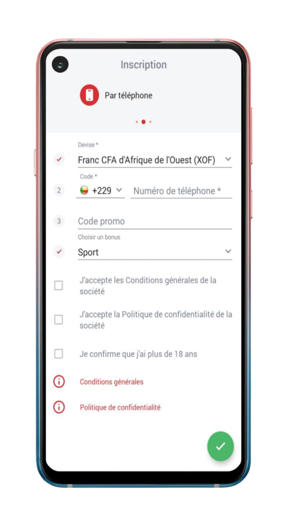 888Starz APK Guinée : comment s'inscrire