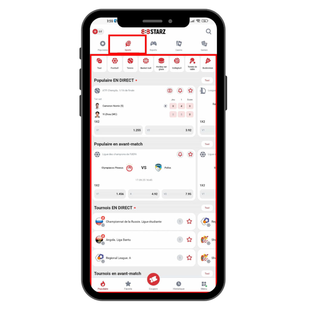 Comment parier sur 888starz Bénin (2025) : Guide complet pour débutants 4 Section sport sur 888Starz Bénin