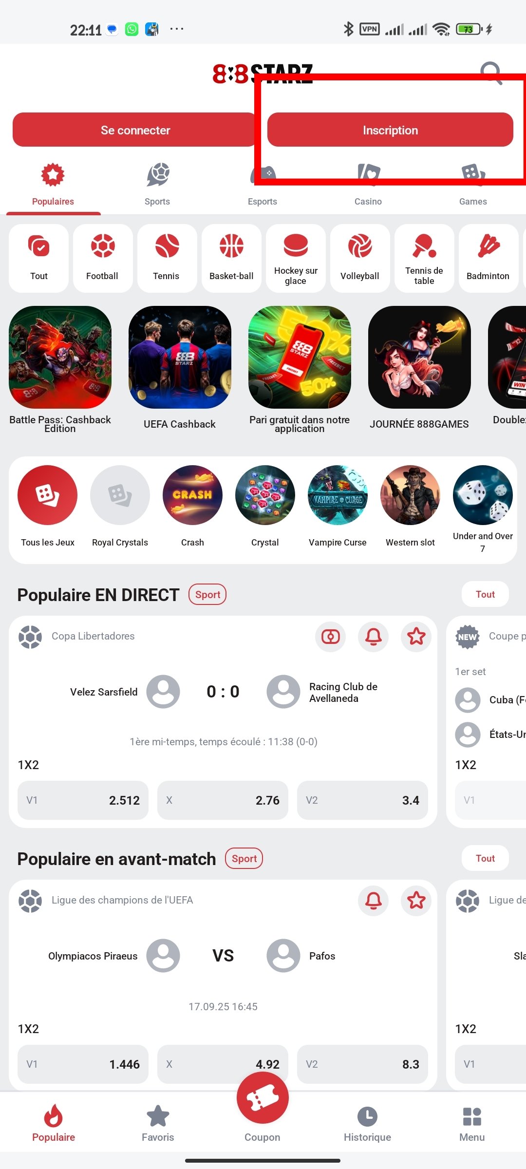Inscription pour obtenir bonus 888starz burkina faso