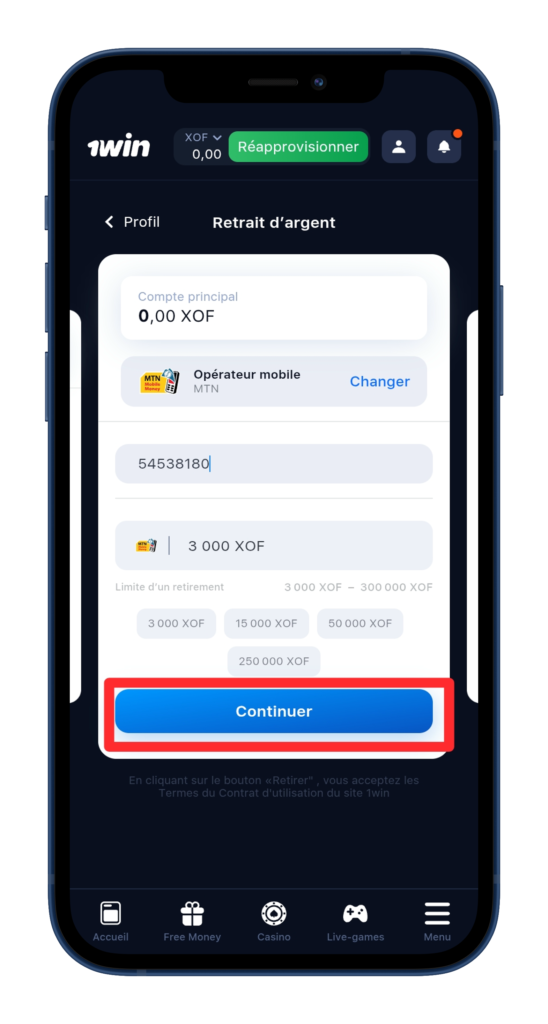 Confirmer le retrait 1win Mali