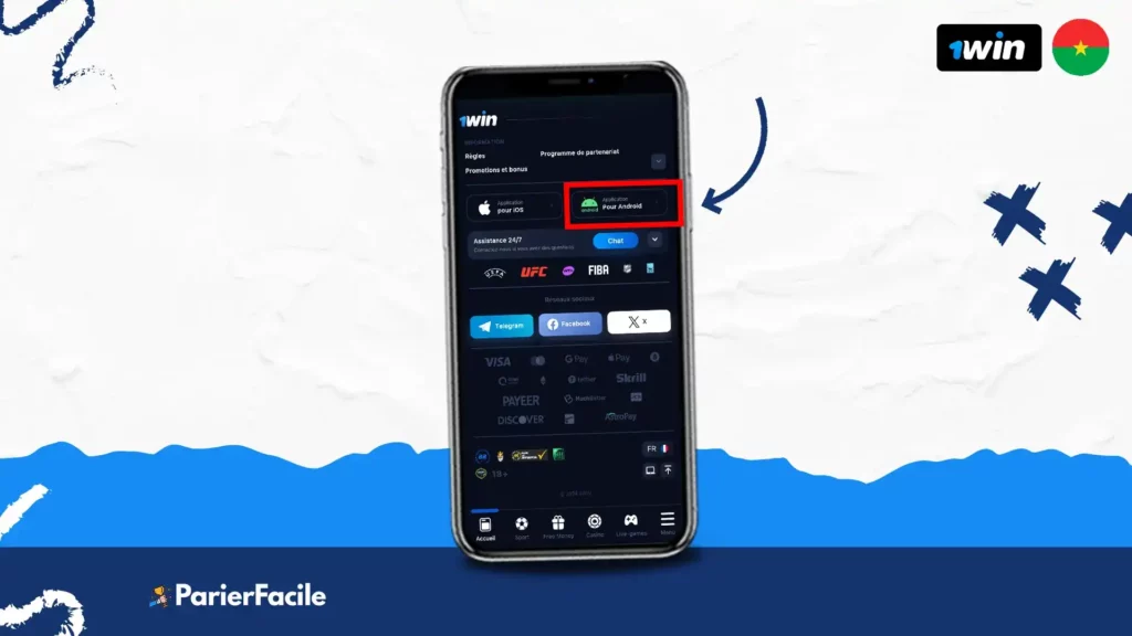 الخطوة 2 لتحميل 1win APK بوركينا فاسو 1win APK
