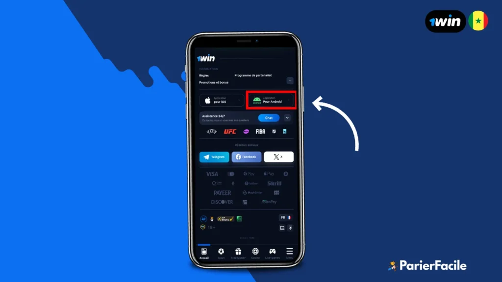 H2 Les etapes a suivre pour telecharger 1win Senegal APK pour Android Etape 2