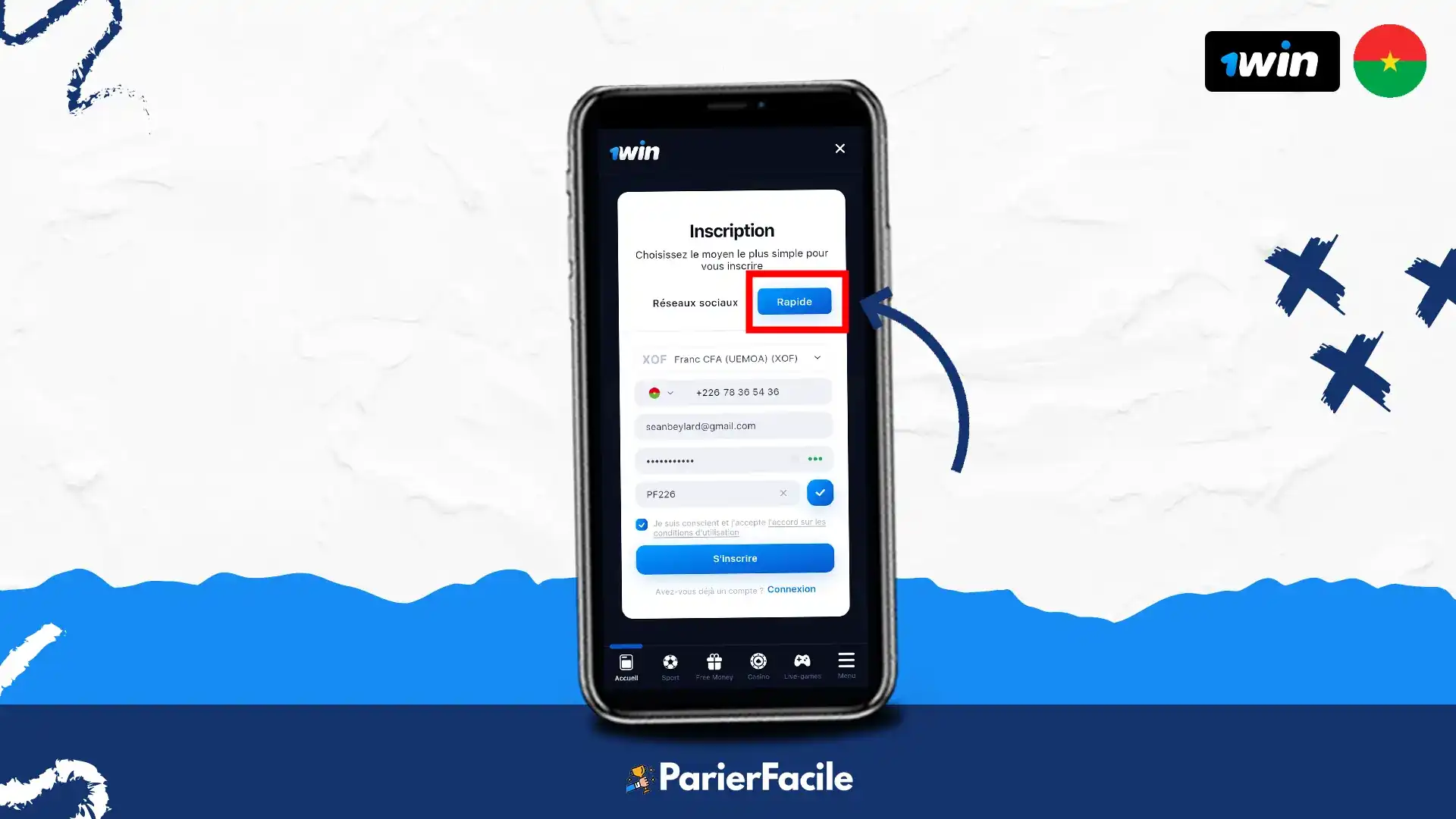 Inscription sur 1 win Burkina-Faso