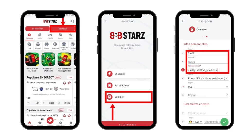 Inscription complète sur 888Starz Mali 