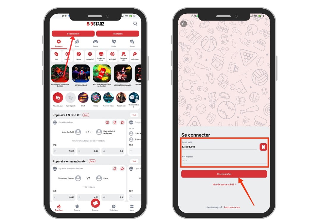 Se connecter pour parier sur 888Starz