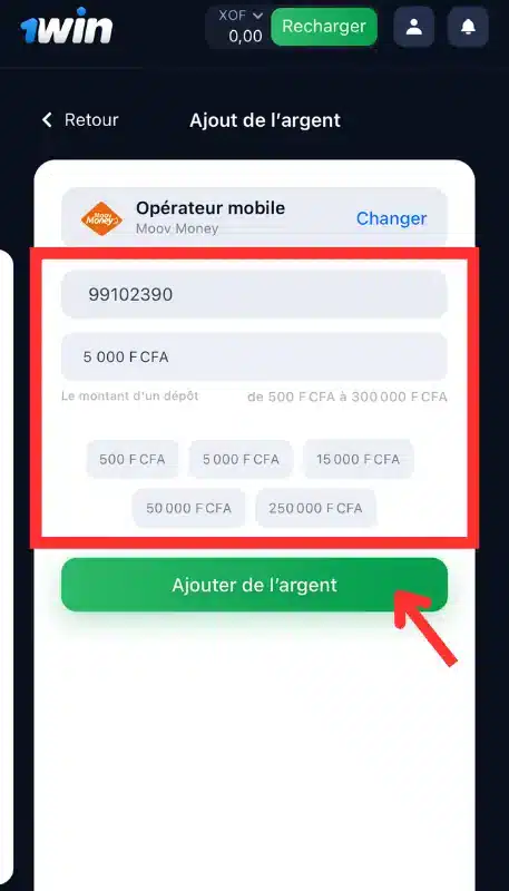 dépôt sur 1win Togo