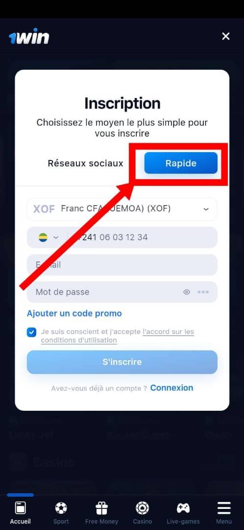 Inscription Rapide 1win Gabon