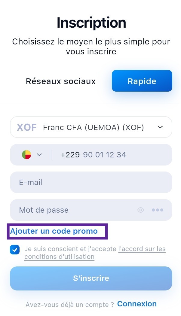 Ajouter le code promo PF241