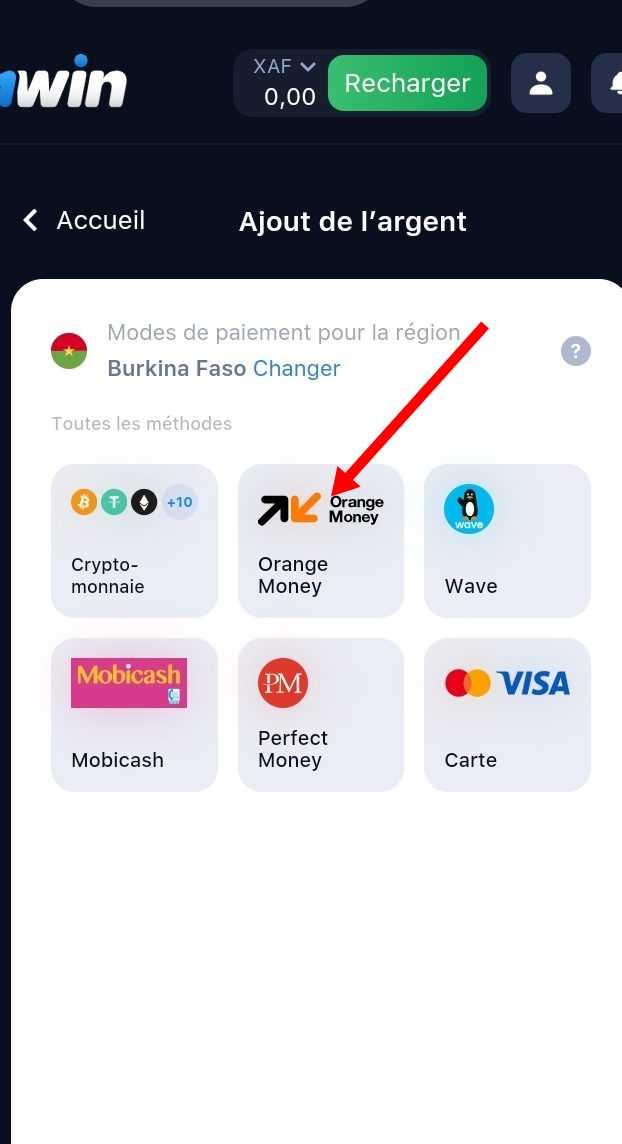 Méthodes de paiement 1win Burkina Faso