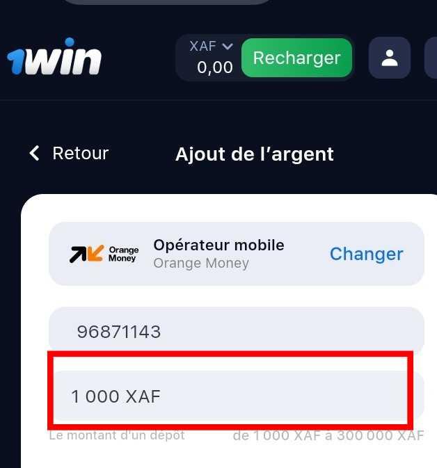 Montant à recharger sur 1win Burkina Faso