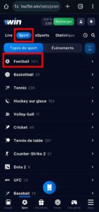 Choose a sport on 1win Gabon