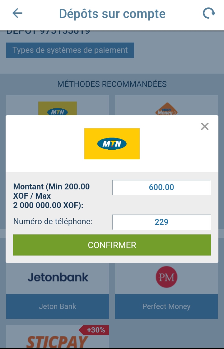 Effectuer un dépôt sur 1xbet