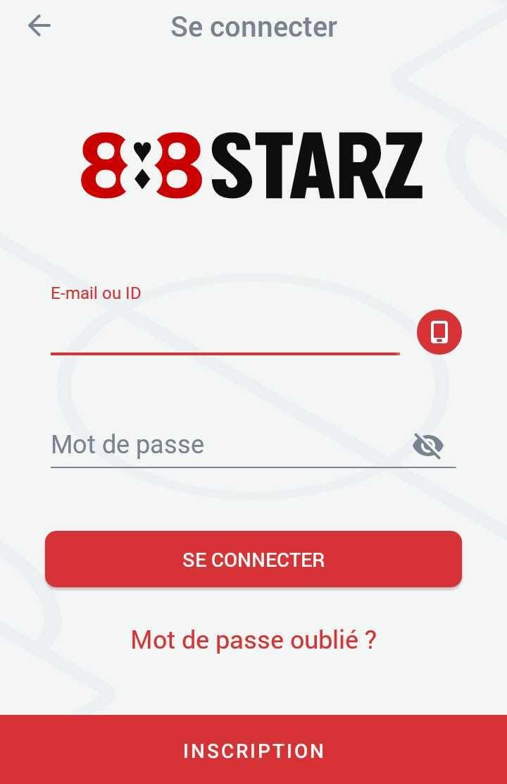 Interface de connexion 888starz CI