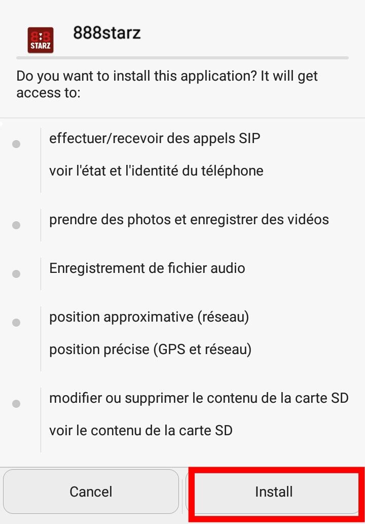 Installer l'application 888starz apk