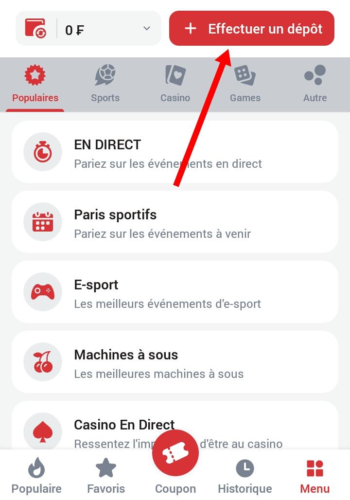 Effectuer un dépôt sur 888starz