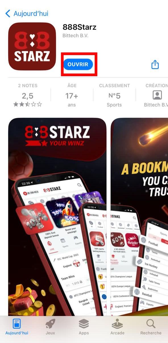 Ouvrir l'application 888starz Bénin