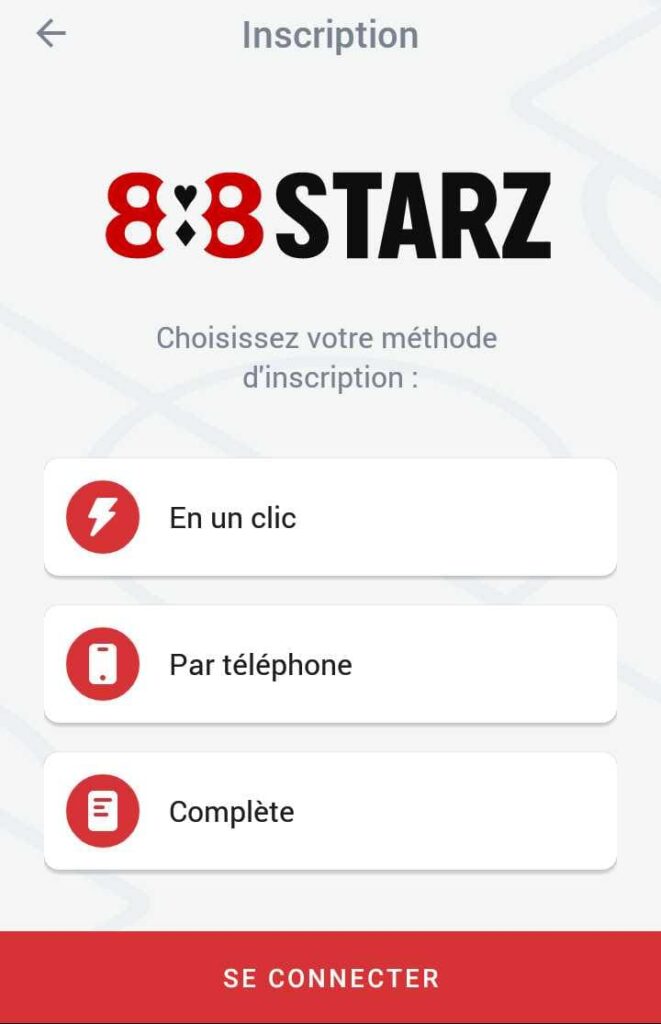 Выбор метода регистрации на 888starz Benin