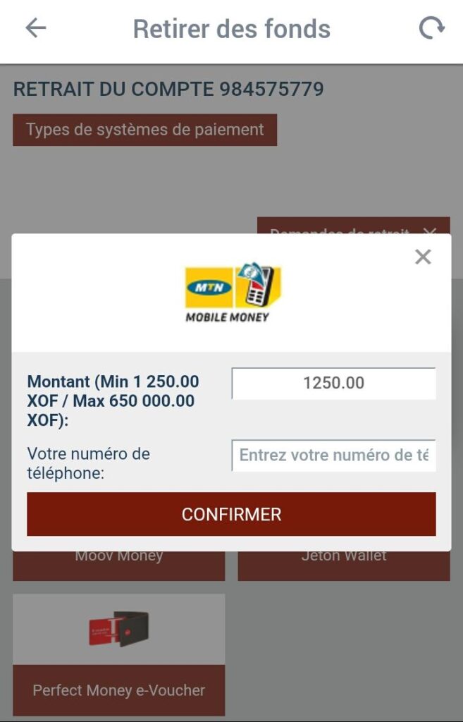 Withdraw funds on 888starz Togo