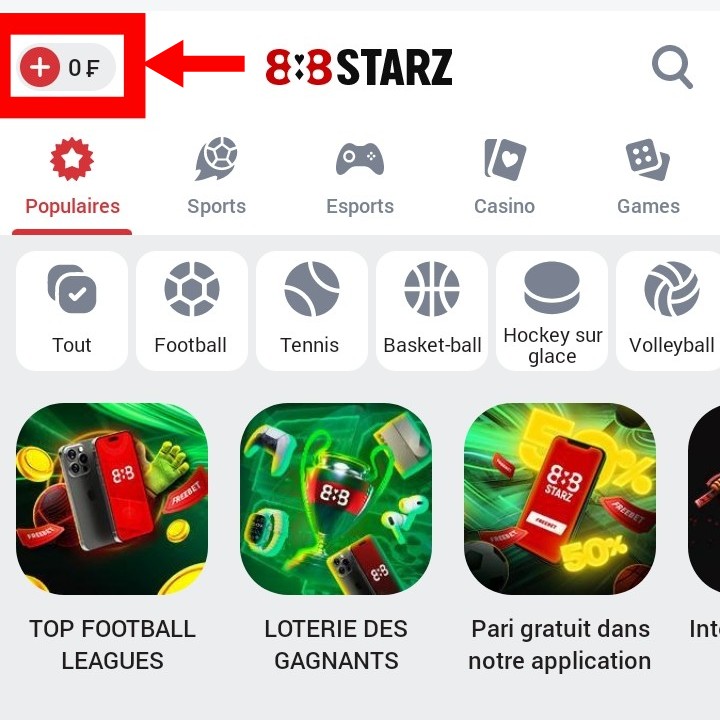 888starz Togo deposit interface