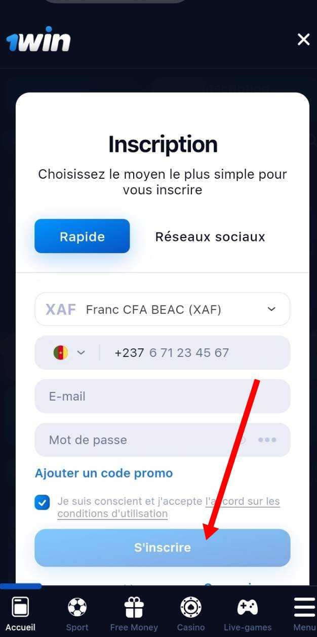 S'inscrire sur 1win Cameroun