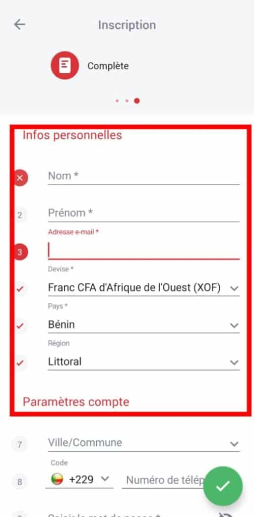 Remplir les informations personnelles sur 888starz apk Burkina Faso