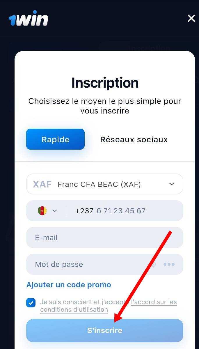S'inscrire sur 1win Cameroun