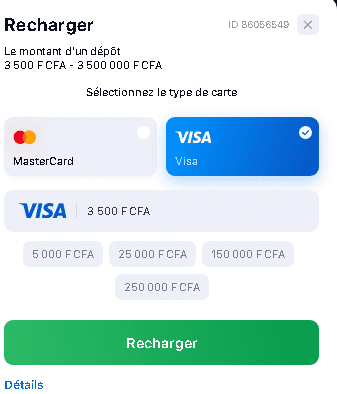 Recharger son compte 1win via visa