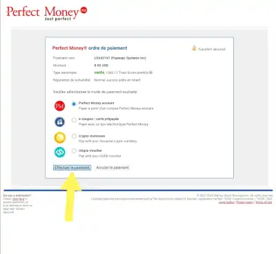 processus de dépôt 1win avec Perfect Money