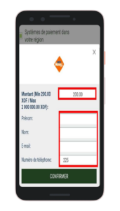 Entrez le montant et toutes les autres informations en fonction du mode de règlement ;