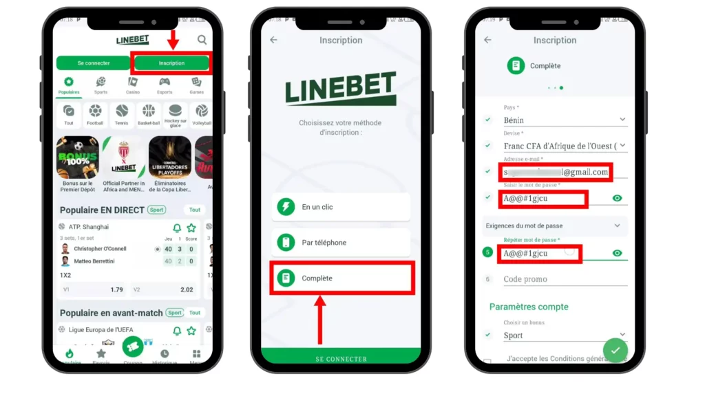 La méthode d’inscription complète sur Linebet