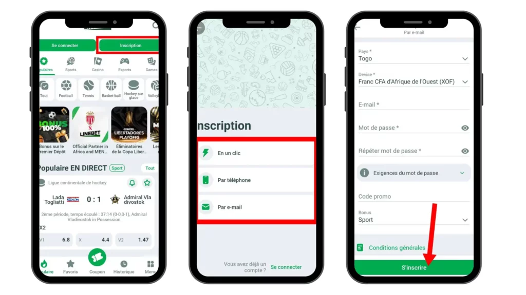 Inscription sur linebet Togo 3