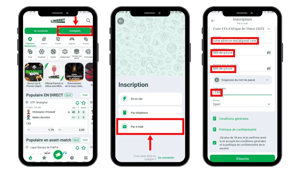 Comment faire une inscription sur Linebet Sénégal par email