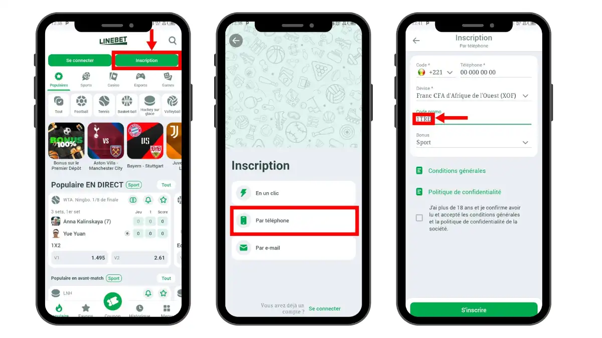 s'inscrire sur Linebet Sénégal avec le code promo 1TRE