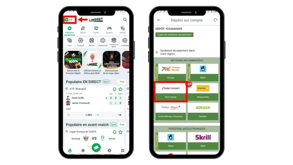 dépôt sur Linebet Sénégal