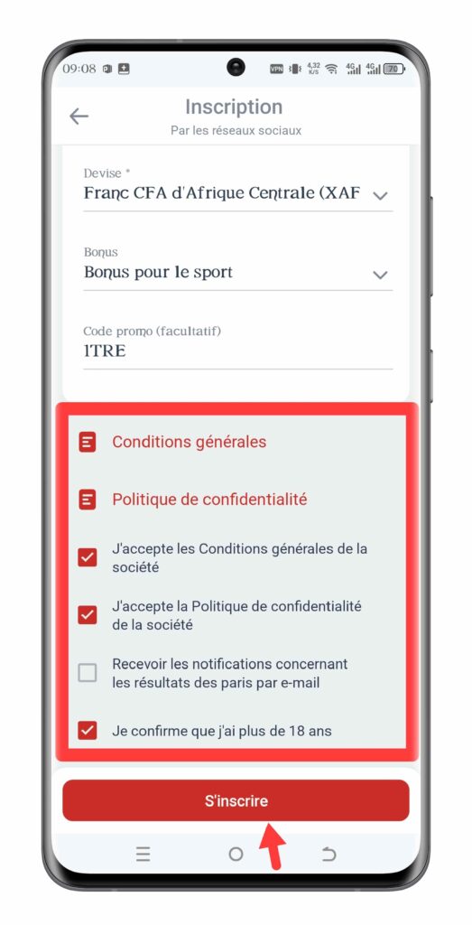 Acceptez les conditions générales