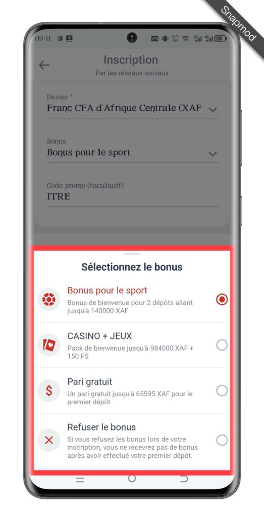 Choisissez votre type de bonus