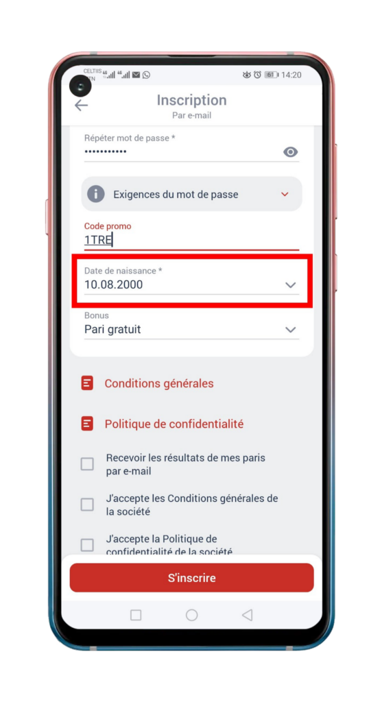 Inscription sur Megapari Bénin à partir de Megapari Bénin apk