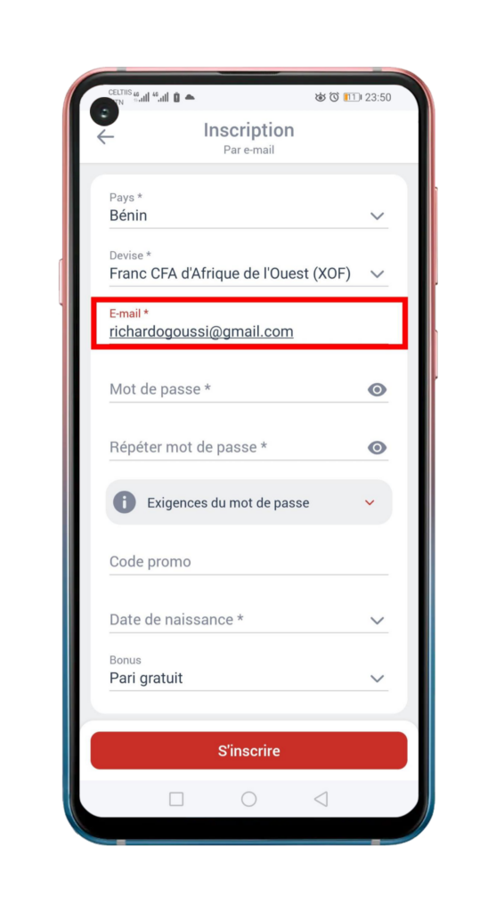 Inscription sur Megapari Bénin à partir de Megapari Bénin Apk